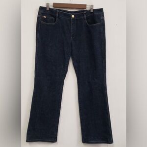 St. John Women’s Dark Wash Blue Boot Cut Jeans With Beaded Pocket